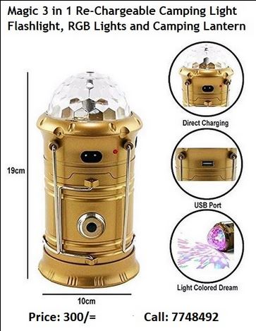 3 in1 Re-Chargeable Camping Light Flashlight RGB Rotating Part Light 7748492